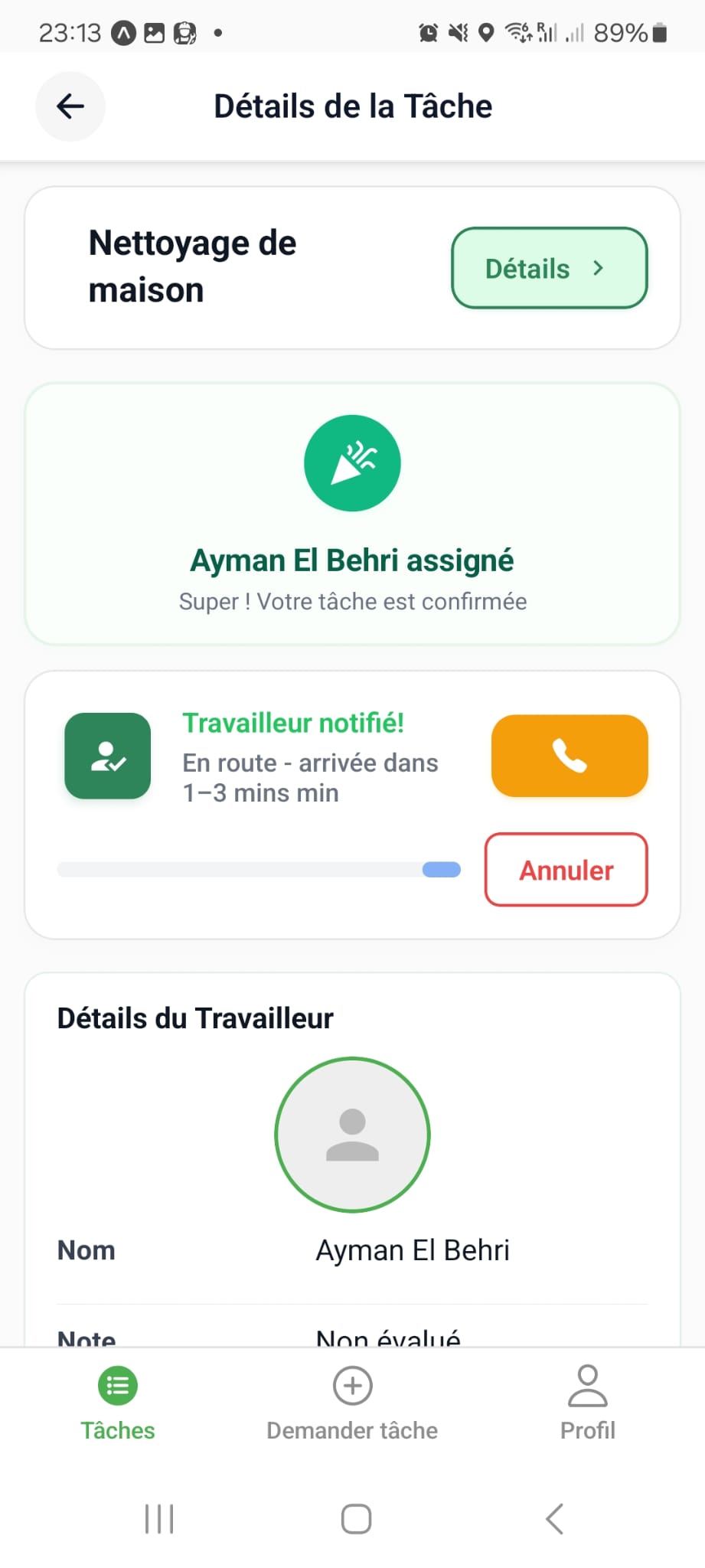 Request a task in a few seconds